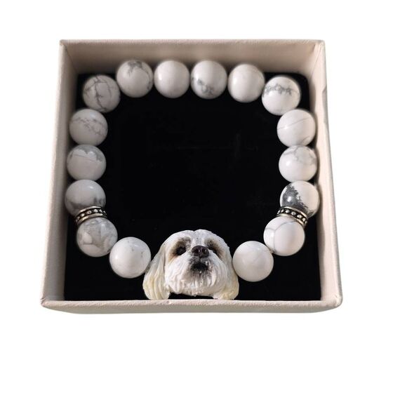 White Gray Beaded Shitzu Bracelet - Picture 1 of 4
